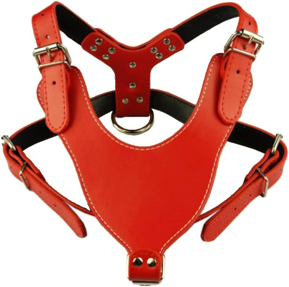 24"-32" Soft Leather Dog Harness&Leash Set Large for Pit Bull, Boxer, Bull Terrier