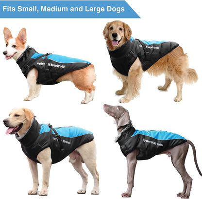 Warm Dog Coats with Harness Attached, Windproof Dog Winter Jacket with Harness, Reflective Winter Jacket for Dogs with Harness, Dog Jacket XL, XL Dog Coats for Winter Blue XL