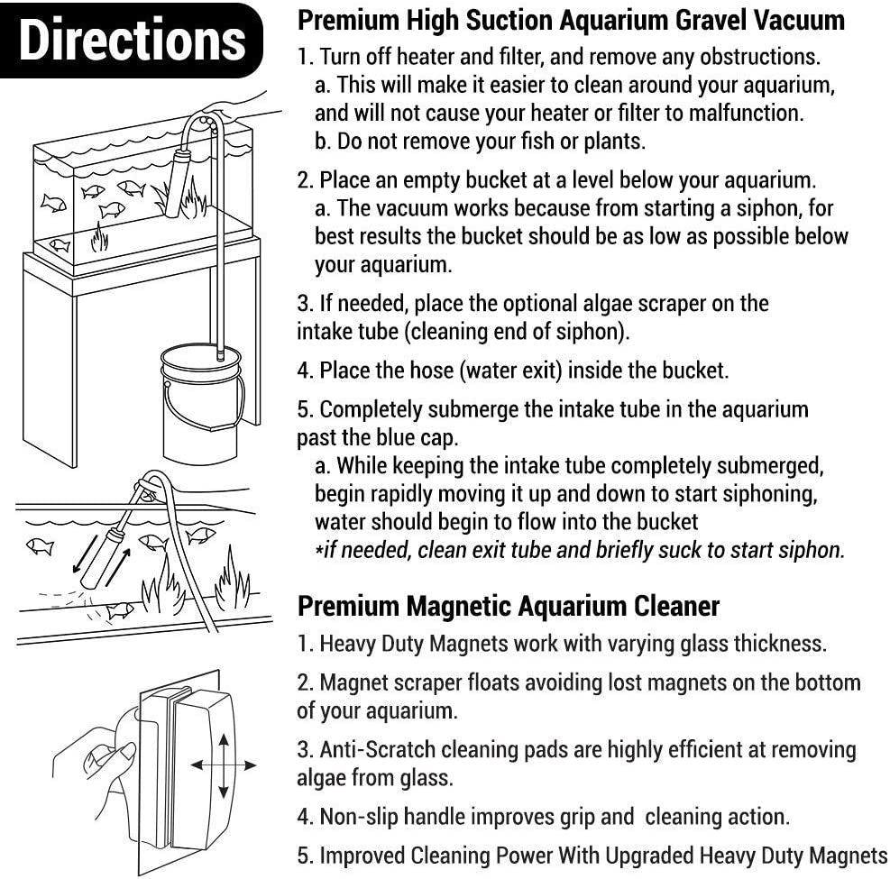 Premium Fish Tank Cleaner/Fish Tank Accessories + Free Plants! - Comes W/Gravel Vacuum for Aquarium, Fish Net, Magnet Brush & Algae Scraper - BPA Free Aquarium Supplies & Aquarium Cleaning Tools