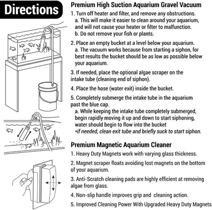 Premium Fish Tank Cleaner/Fish Tank Accessories + Free Plants! - Comes W/Gravel Vacuum for Aquarium, Fish Net, Magnet Brush & Algae Scraper - BPA Free Aquarium Supplies & Aquarium Cleaning Tools