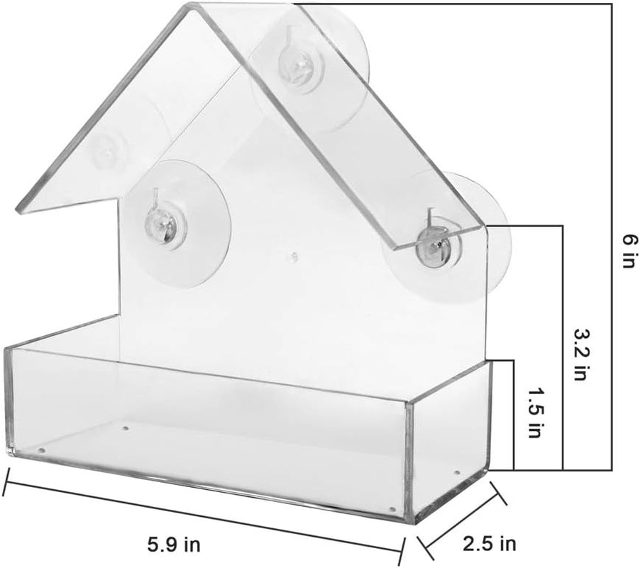 Window Bird Feeder with Strong Suction Cups, Clear Window Suction Bird House for outside Wild Birds Cardinals, Blue Jays, Finches, Chickadees, Nuthatches (Triangle Roof)