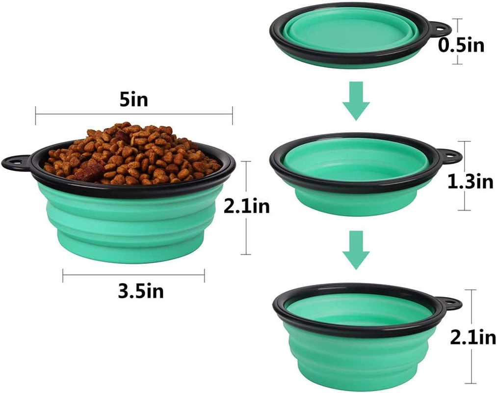 Collapsible Pet Bowl Dog Bowls 2 Pack, Portable Silicone Pet Feeder, Foldable Expandable for Dog/Cat Food Water Feeding, Travel Bowl for Camping (Light Blue+Light Green)