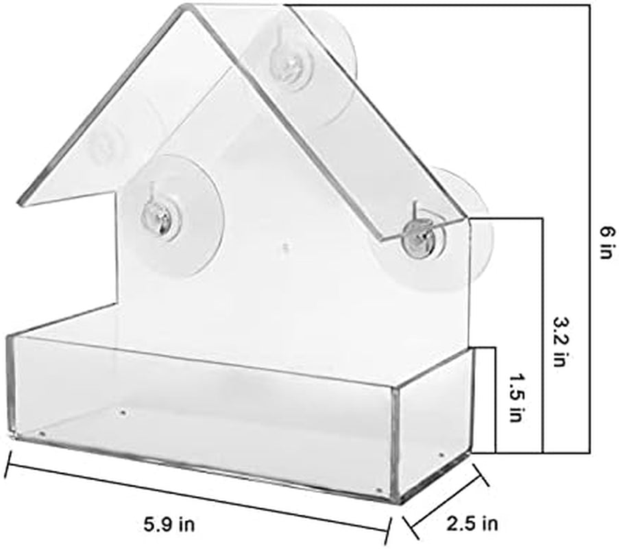 Window Bird Feeder with Strong Suction Cups, Clear Window Suction Bird House for outside Wild Birds Cardinals, Blue Jays, Finches, Chickadees, Nuthatches (Triangle Roof)