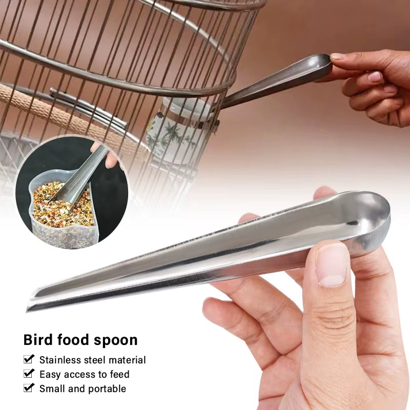 Bird Feeding Spoon Pet Bird Parrot Bird Cage Add Food Spoon Stainless Steel Feede Bird Food Spoon Feeding Bird Supplies