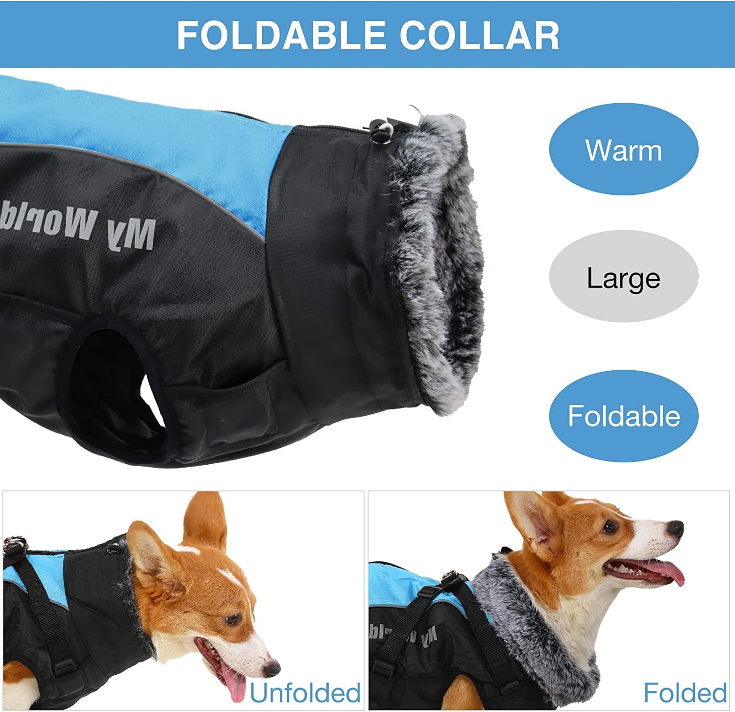 Warm Dog Coats with Harness Attached, Windproof Dog Winter Jacket with Harness, Reflective Winter Jacket for Dogs with Harness, Dog Jacket XL, XL Dog Coats for Winter Blue XL